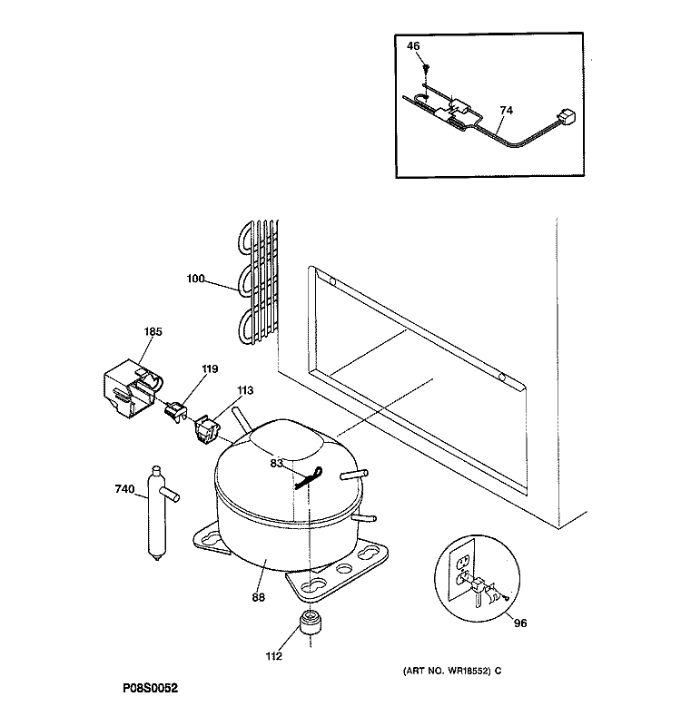 SYSTEM Diagram and Parts List for  General Electric Freezer