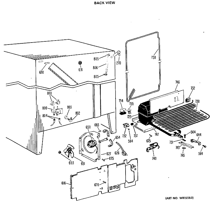 BACK VIEW Diagram and Parts List for  Hotpoint Refrigerator