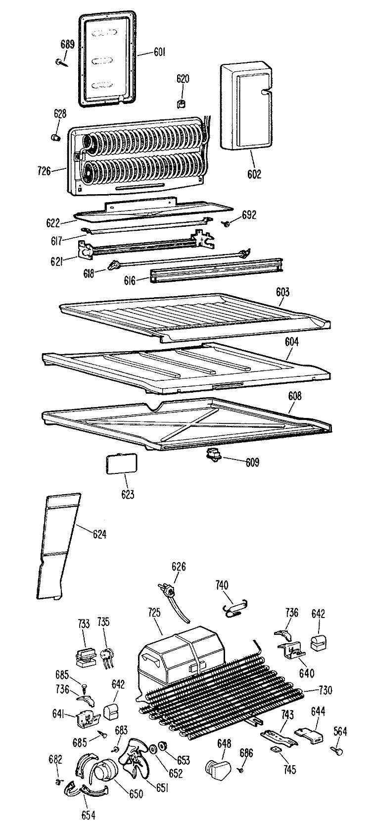 Section Diagram and Parts List for TBF17KCCR  General Electric Refrigerator