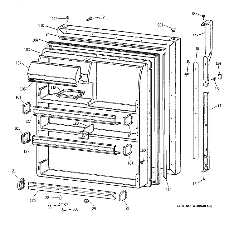 FRESH FOOD DOOR Diagram and Parts List for  General Electric Refrigerator
