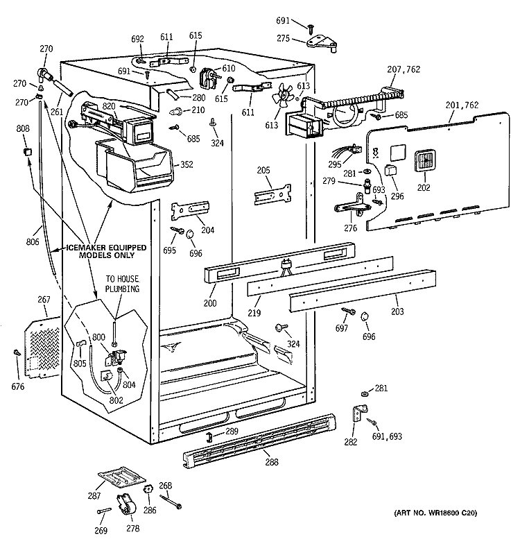 CABINET Diagram and Parts List for  General Electric Refrigerator
