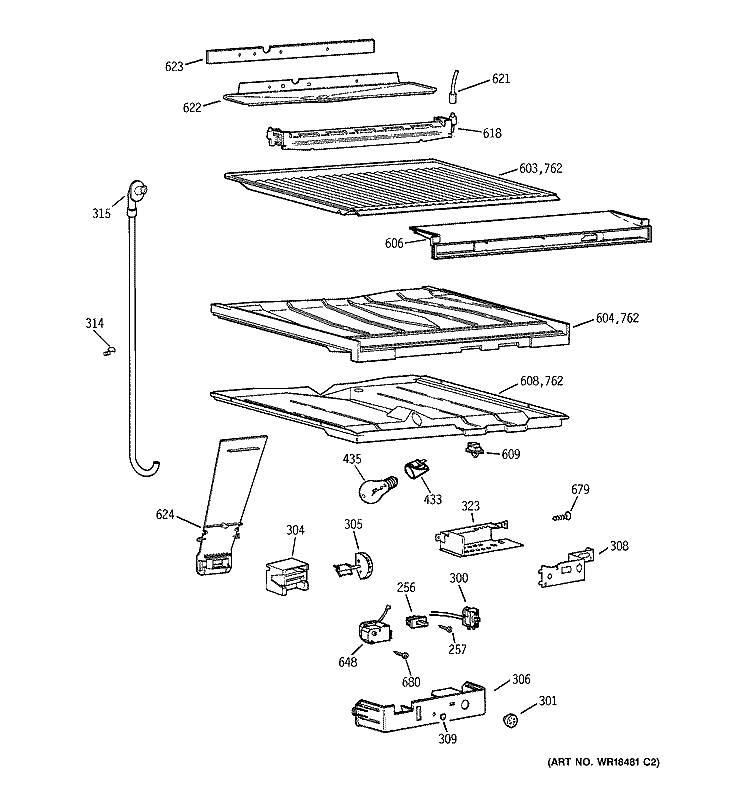 COMPARTMENT SEPARATOR PARTS Diagram and Parts List for  General Electric Refrigerator