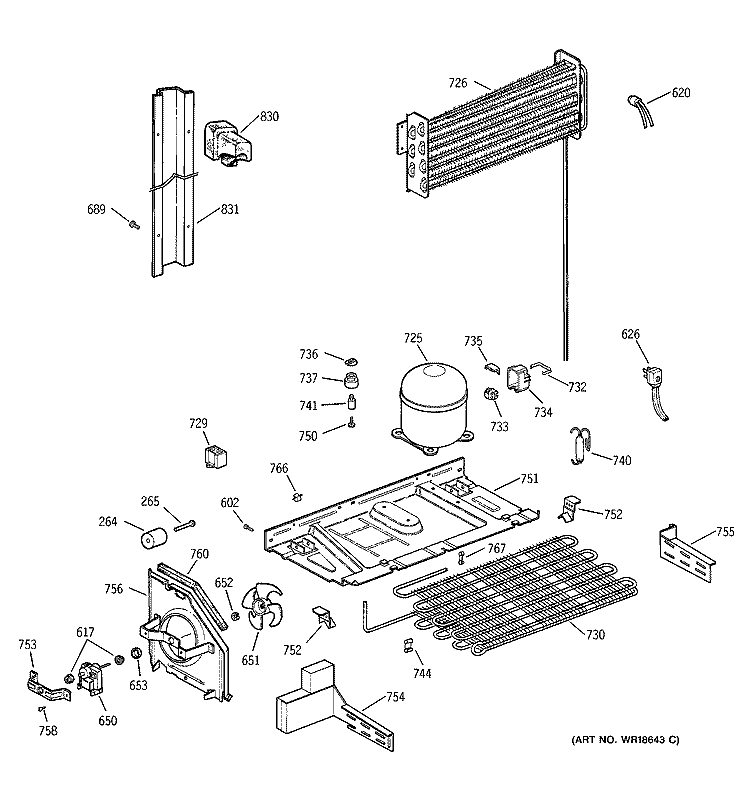 UNIT PARTS Diagram and Parts List for  General Electric Refrigerator