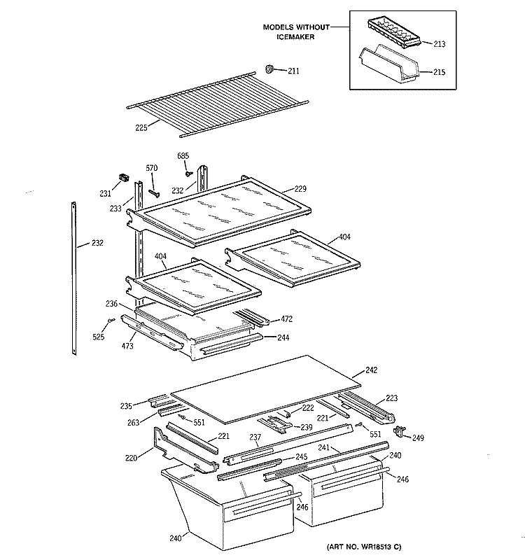 SHELF PARTS Diagram and Parts List for  Hotpoint Refrigerator
