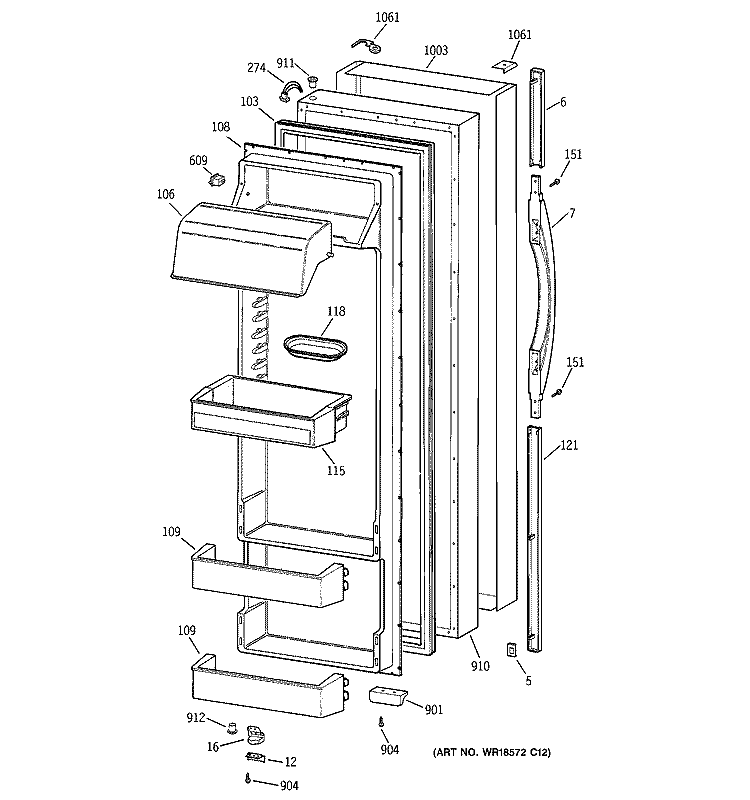 FRESH FOOD DOOR Diagram and Parts List for  General Electric Refrigerator