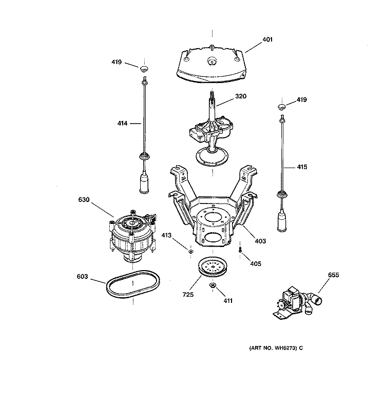SUSPENSION, PUMP & DRIVE COMPONENTS Diagram and Parts List for  General Electric Washer