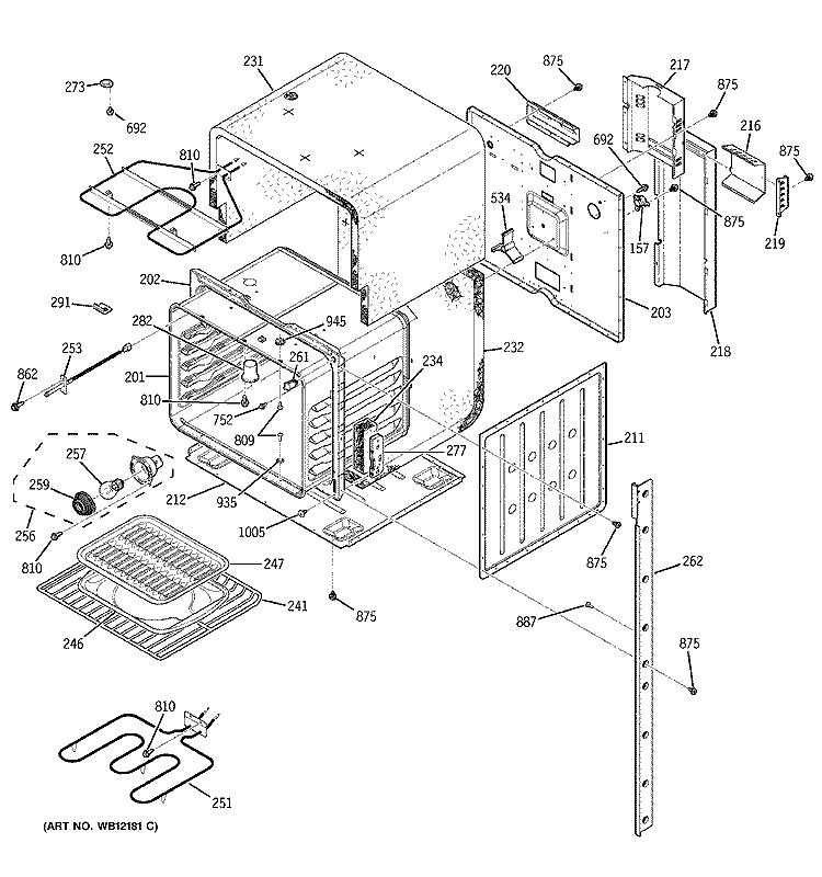 UPPER BODY Diagram and Parts List for  General Electric Range