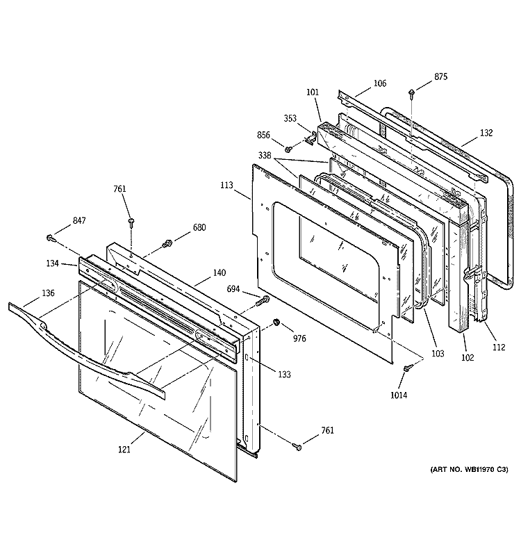 DOOR Diagram and Parts List for  General Electric Wall Oven
