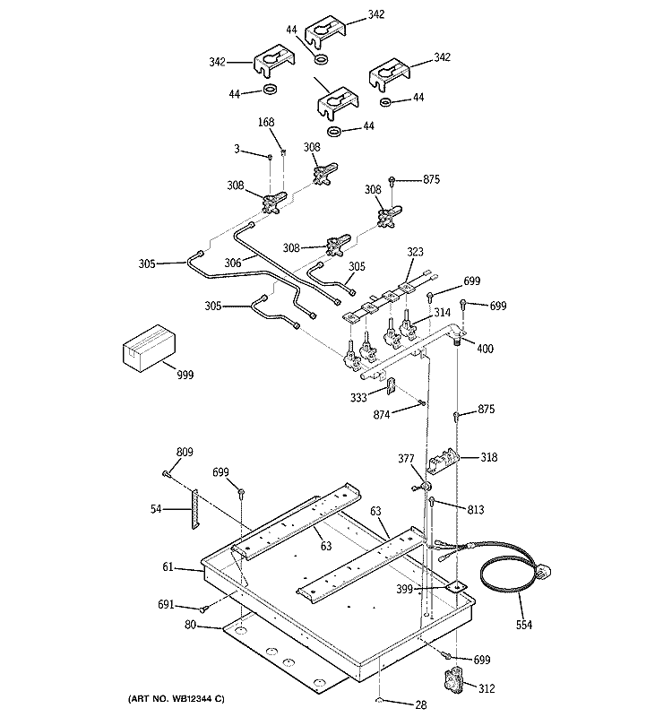 GAS BURNER Diagram and Parts List for  General Electric Cooktop