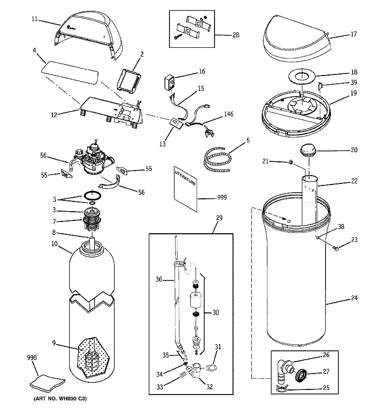 BODY PARTS Diagram and Parts List for  General Electric Water Softener