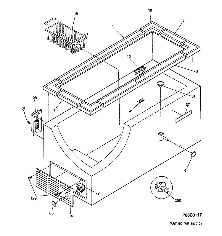 CABINET Diagram and Parts List for  General Electric Freezer