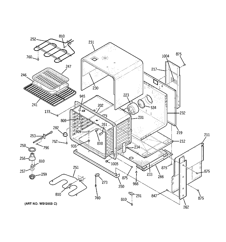 BODY PARTS Diagram and Parts List for  General Electric Range