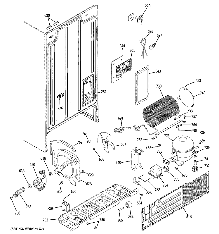 SEALED SYSTEM & MOTHER BOARD Diagram and Parts List for  Hotpoint Refrigerator