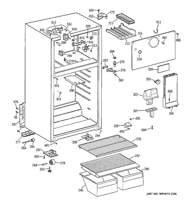 CABINET Diagram and Parts List for  General Electric Refrigerator