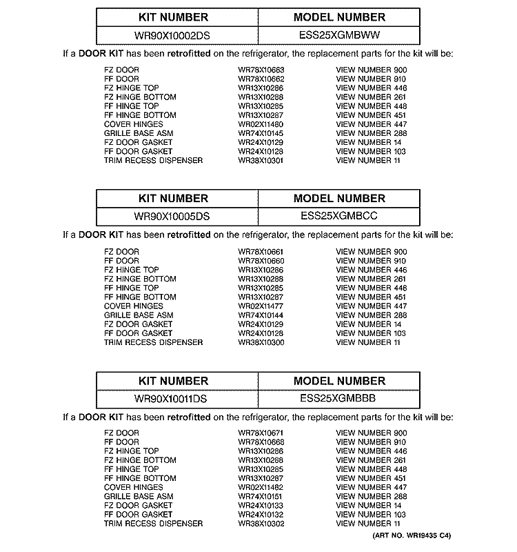 REPLACEMENT PARTS LIST Diagram and Parts List for  General Electric Refrigerator