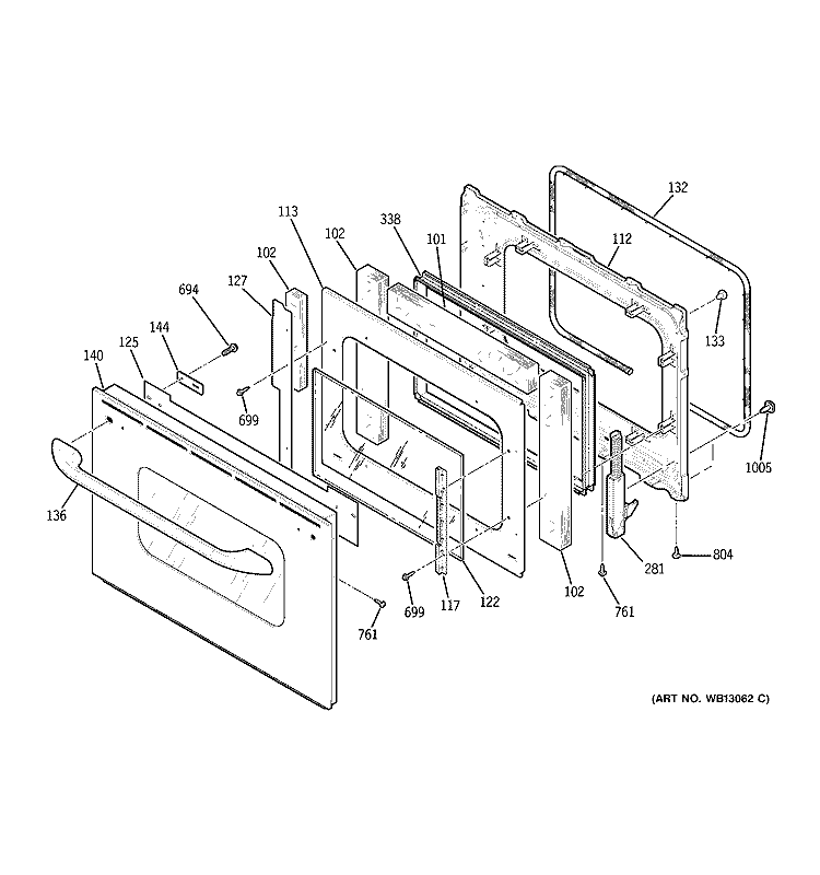 DOOR Diagram and Parts List for JTP50SH2SS  General Electric Microwave Oven Combo