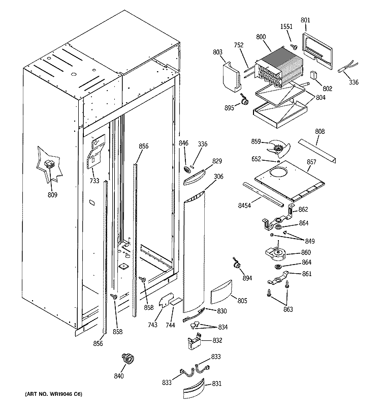 FREEZER SECTION Diagram and Parts List for  General Electric Refrigerator