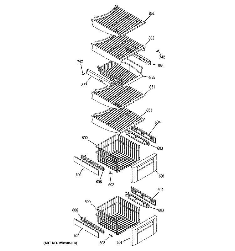 FREEZER SHELVES Diagram and Parts List for  General Electric Refrigerator