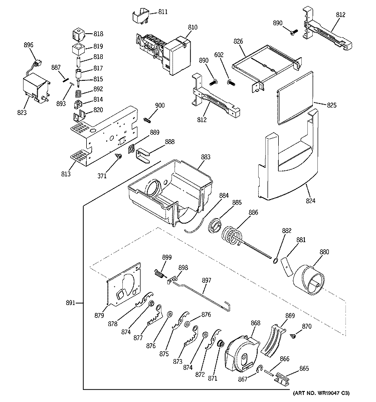 ICE MAKER & DISPENSER Diagram and Parts List for  General Electric Refrigerator