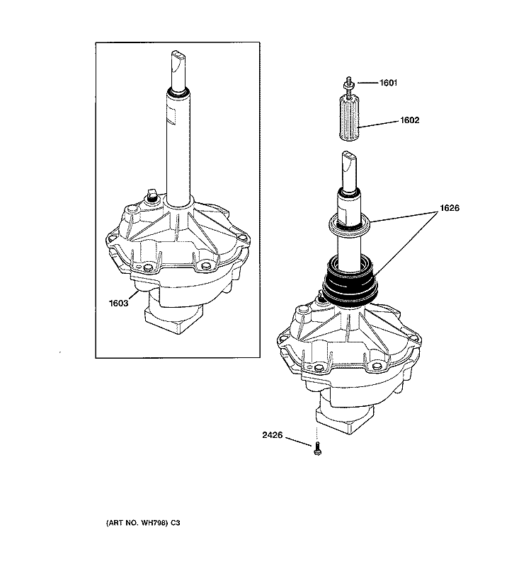 TRANSMISSION Diagram and Parts List for  General Electric Washer Dryer Combo