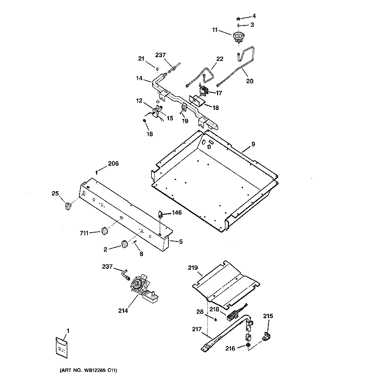 GAS & BURNER PARTS Diagram and Parts List for  General Electric Range