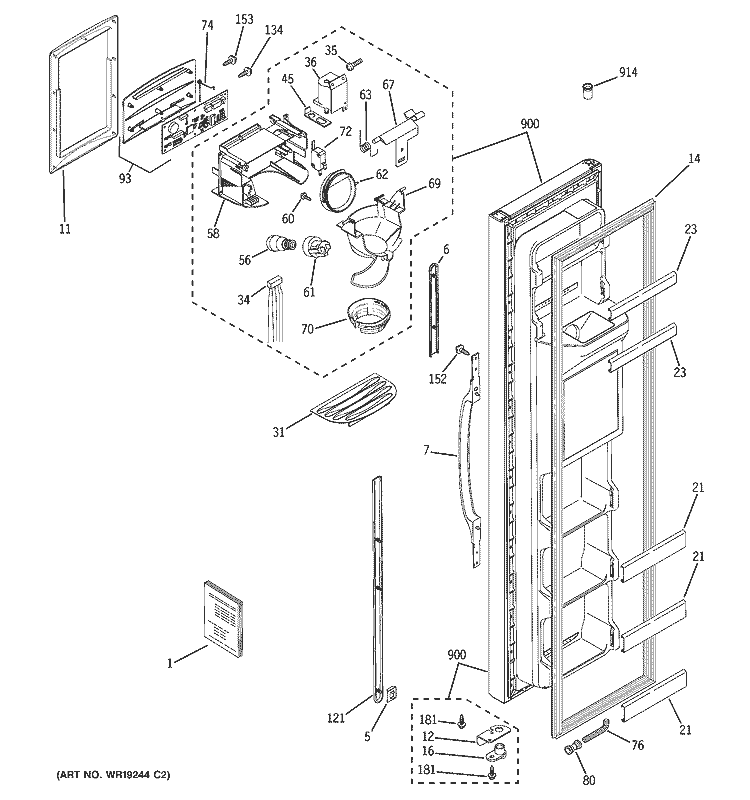 FREEZER DOOR Diagram and Parts List for GSS22QGPACC  General Electric Refrigerator