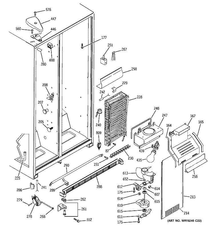 FREEZER SECTION Diagram and Parts List for GSS22QGPACC  General Electric Refrigerator