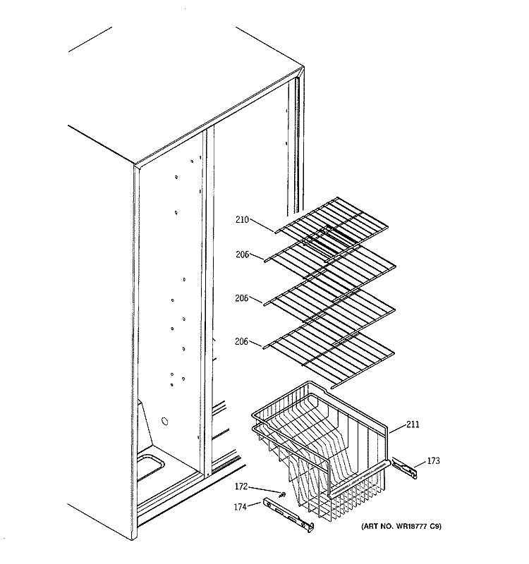 FREEZER SHELVES Diagram and Parts List for GSS22QGPACC  General Electric Refrigerator