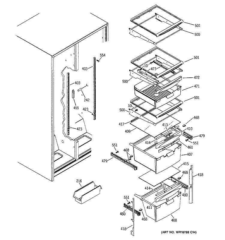FRESH FOOD SHELVES Diagram and Parts List for GSS22QGPACC  General Electric Refrigerator