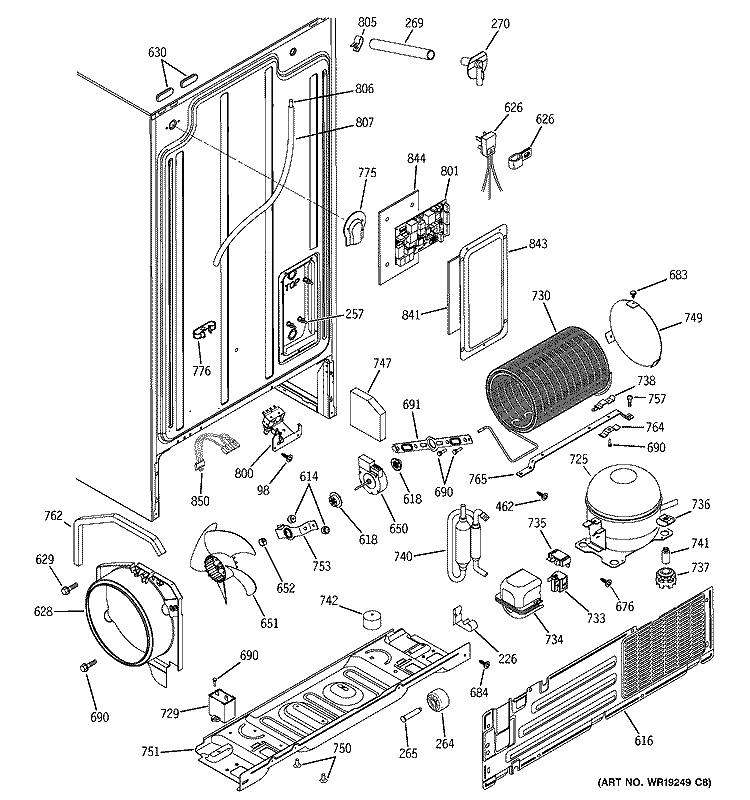 SEALED SYSTEM & MOTHER BOARD Diagram and Parts List for GSS22QGPACC  General Electric Refrigerator