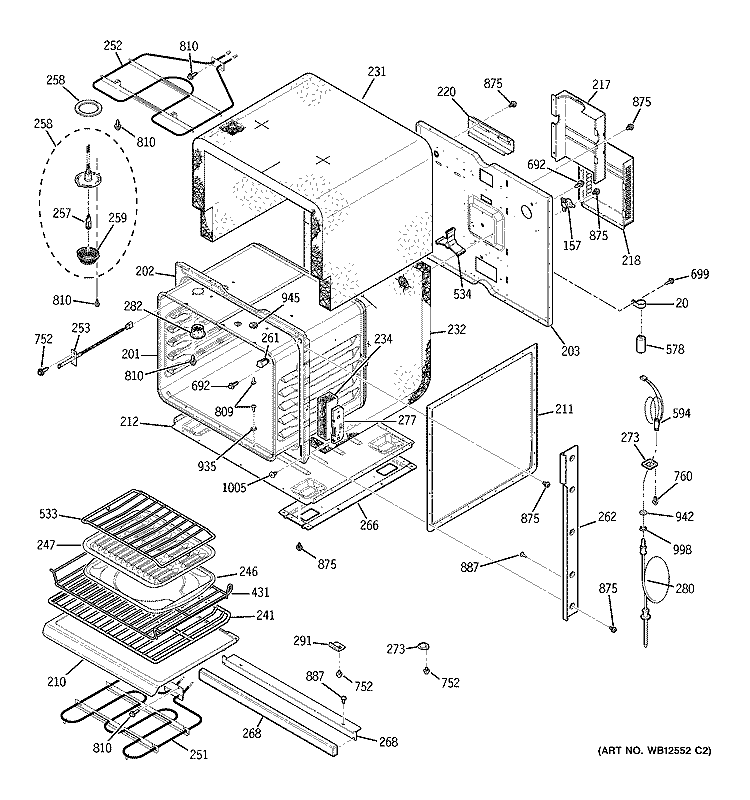 BODY PARTS Diagram and Parts List for  General Electric Wall Oven