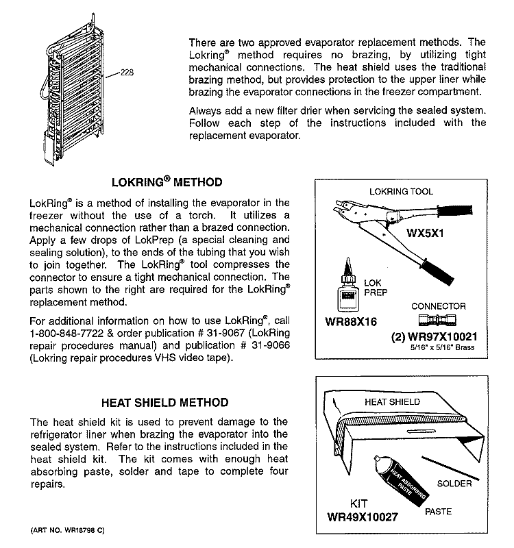 EVAPORATOR INSTRUCTIONS Diagram and Parts List for PSC23NGPCWW  General Electric Refrigerator