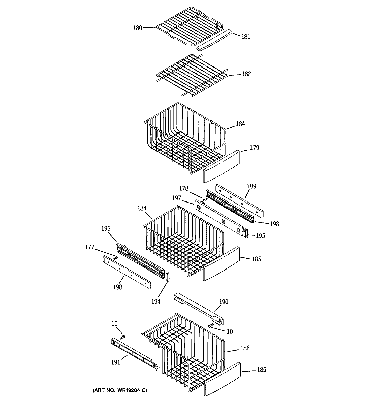 FREEZER SHELVES Diagram and Parts List for PSC23NGPCWW  General Electric Refrigerator