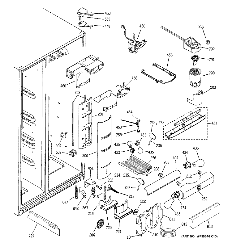 FRESH FOOD SECTION Diagram and Parts List for PSC23NGPCWW  General Electric Refrigerator