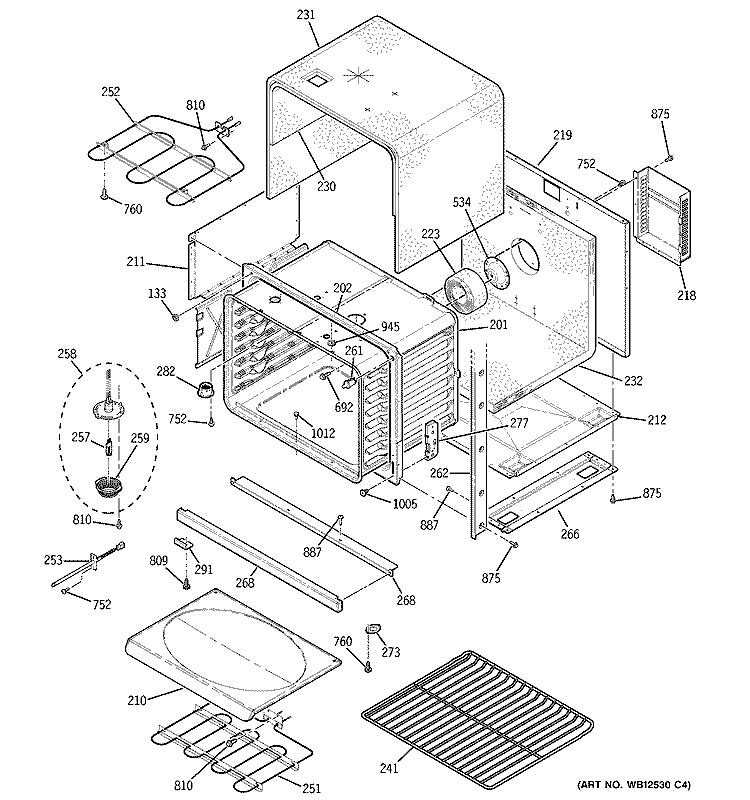 LOWER BODY Diagram and Parts List for JT955SK1SS  General Electric Microwave Oven Combo