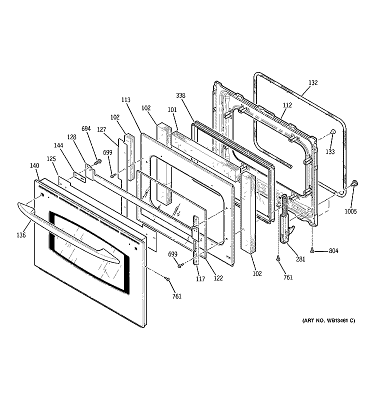 DOOR Diagram and Parts List for JT955SK1SS  General Electric Microwave Oven Combo