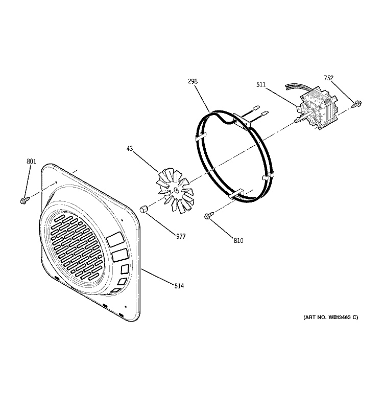 CONVECTION FAN Diagram and Parts List for JT955SK1SS  General Electric Microwave Oven Combo