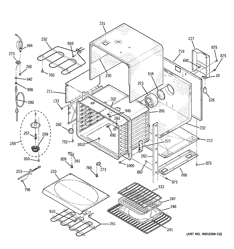 UPPER BODY Diagram and Parts List for  General Electric Wall Oven