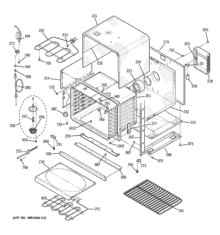 LOWER BODY Diagram and Parts List for  General Electric Wall Oven
