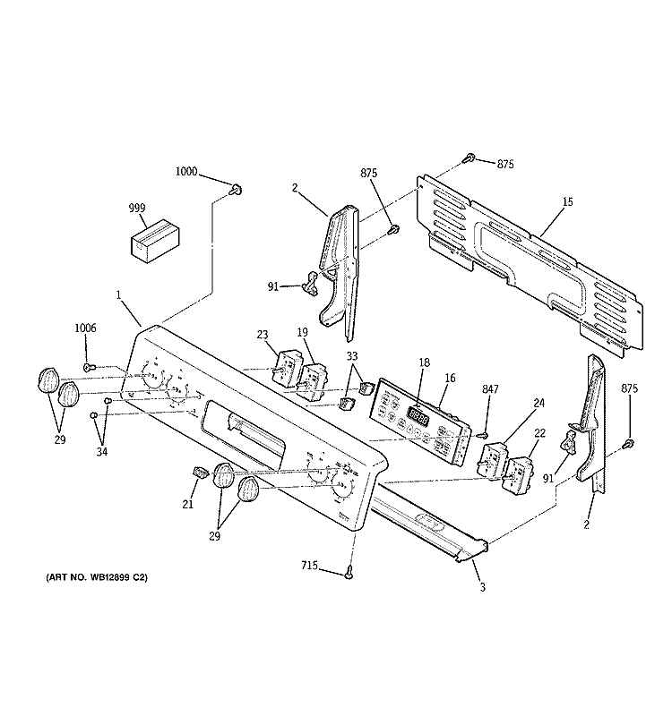 CONTROL PANEL Diagram and Parts List for  General Electric Range