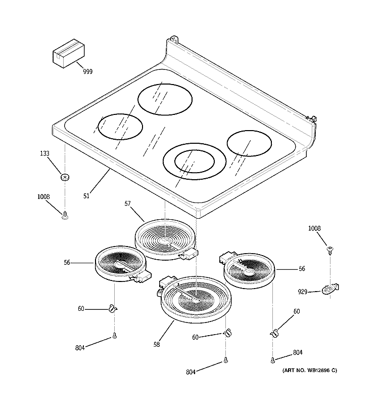 COOKTOP Diagram and Parts List for  General Electric Range