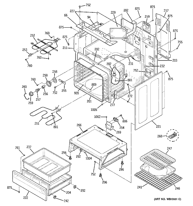 BODY PARTS Diagram and Parts List for  General Electric Range