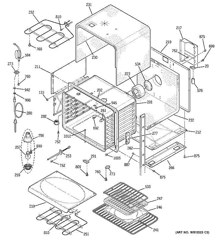UPPER OVEN Diagram and Parts List for  General Electric Wall Oven