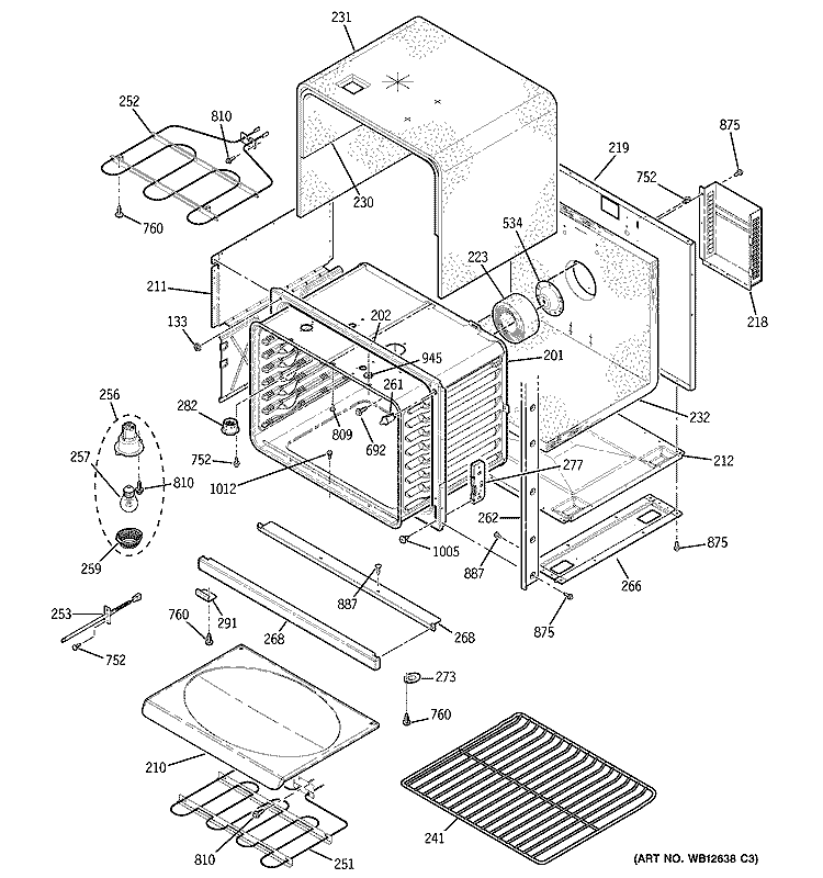 LOWER OVEN Diagram and Parts List for  General Electric Wall Oven