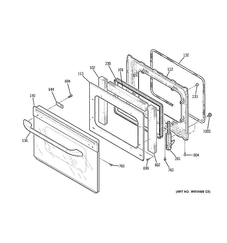 DOOR Diagram and Parts List for  General Electric Wall Oven