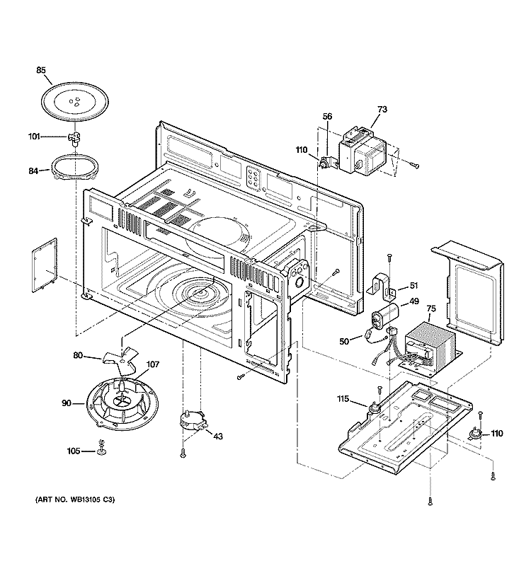 INTERIOR PARTS 1 Diagram and Parts List for  General Electric Microwave