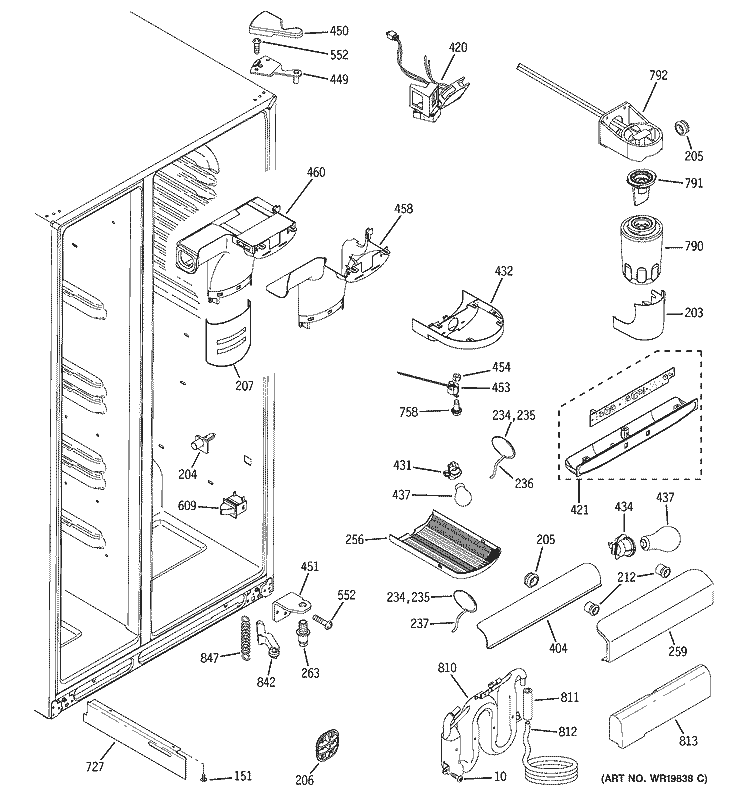 FRESH FOOD SECTION Diagram and Parts List for  General Electric Refrigerator