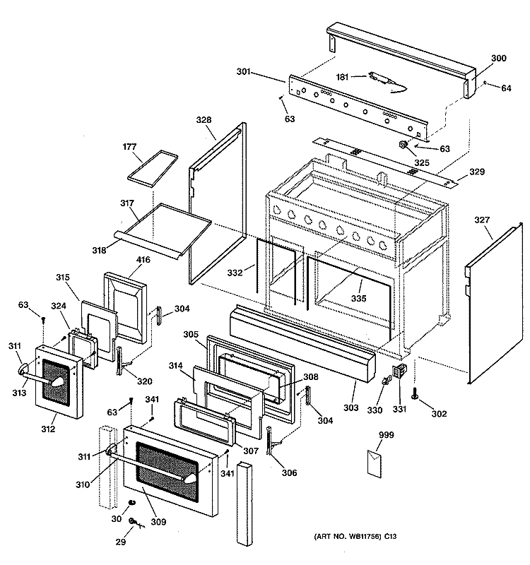 OUTER BODY Diagram and Parts List for  General Electric Range