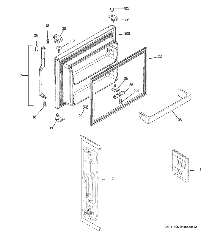 FREEZER DOOR Diagram and Parts List for  Hotpoint Refrigerator