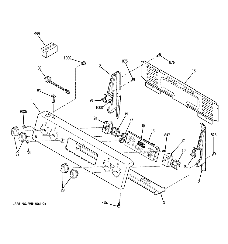 CONTROL PANEL Diagram and Parts List for  General Electric Range